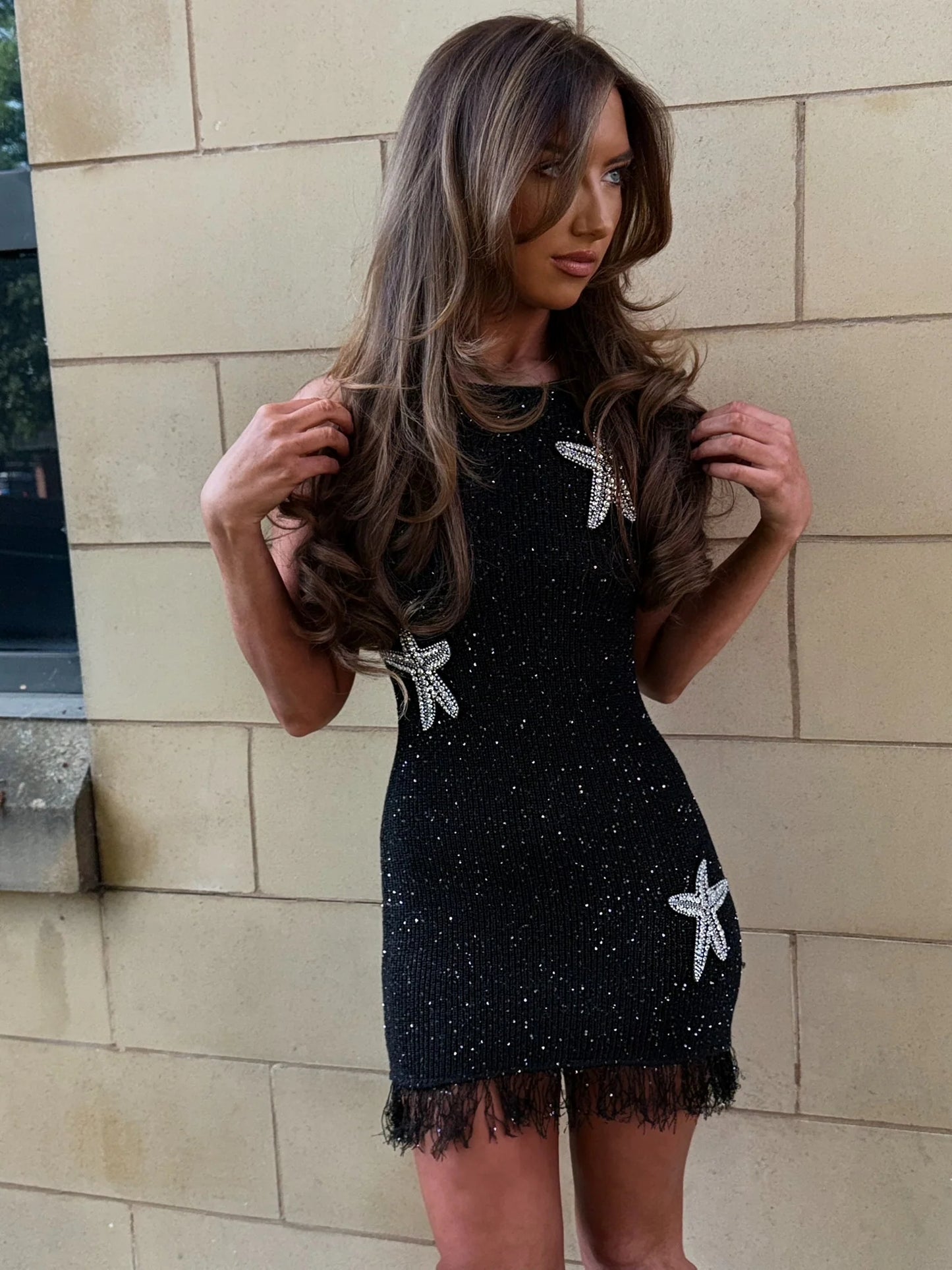 Ariel Luxe PETITE STARFISH Mini Dress Black
