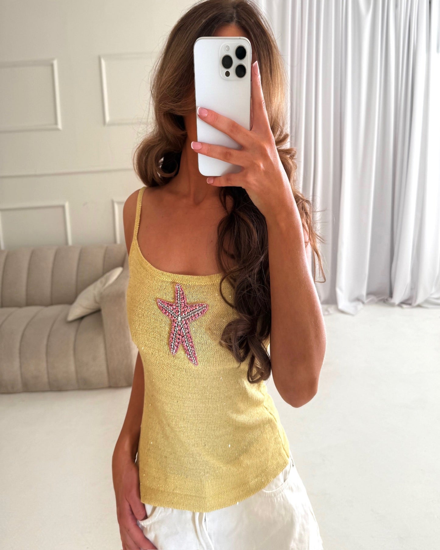 Azibi Yellow Vest Top