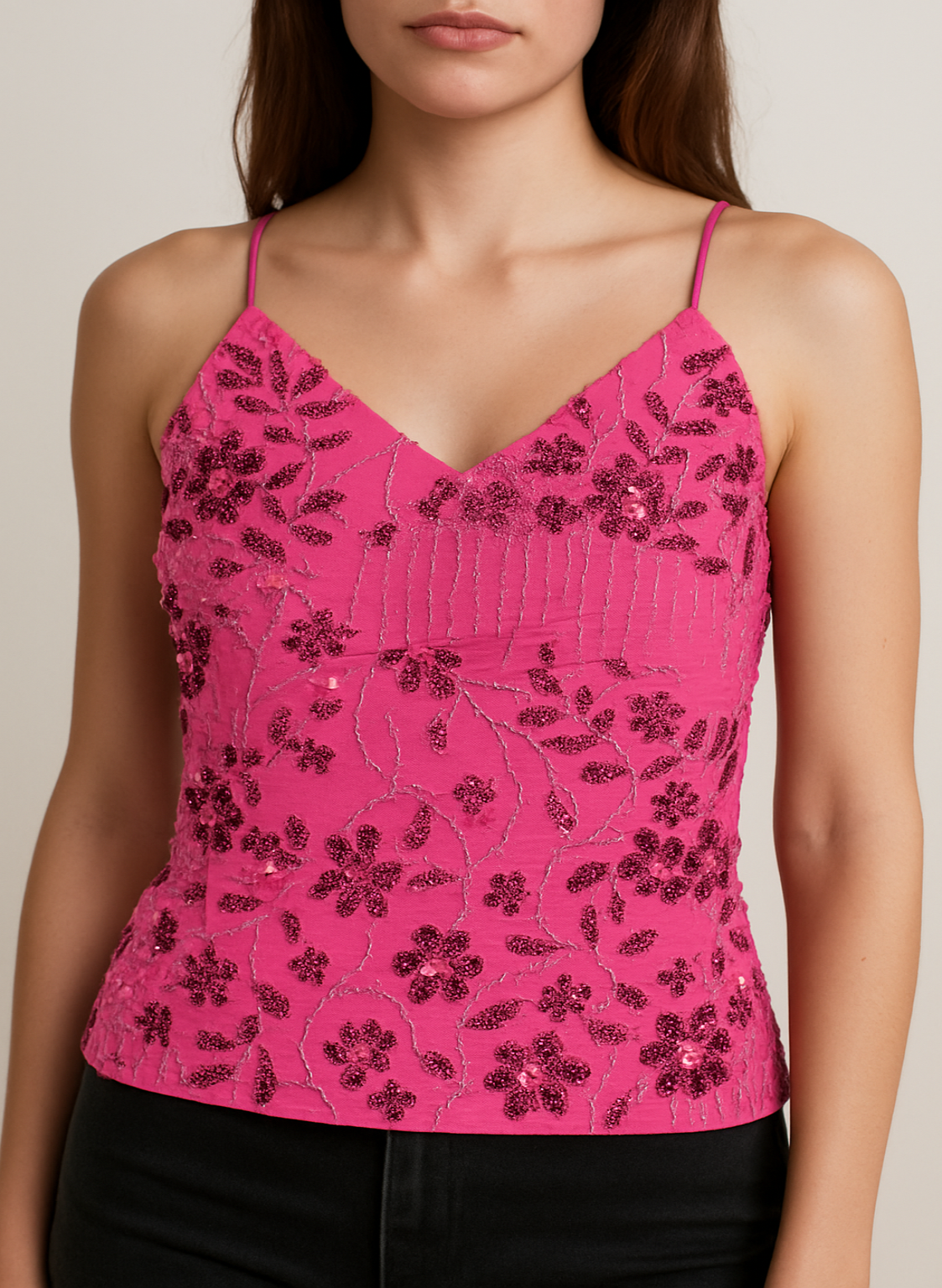 Azibi Red Rose Embellished Vest Top