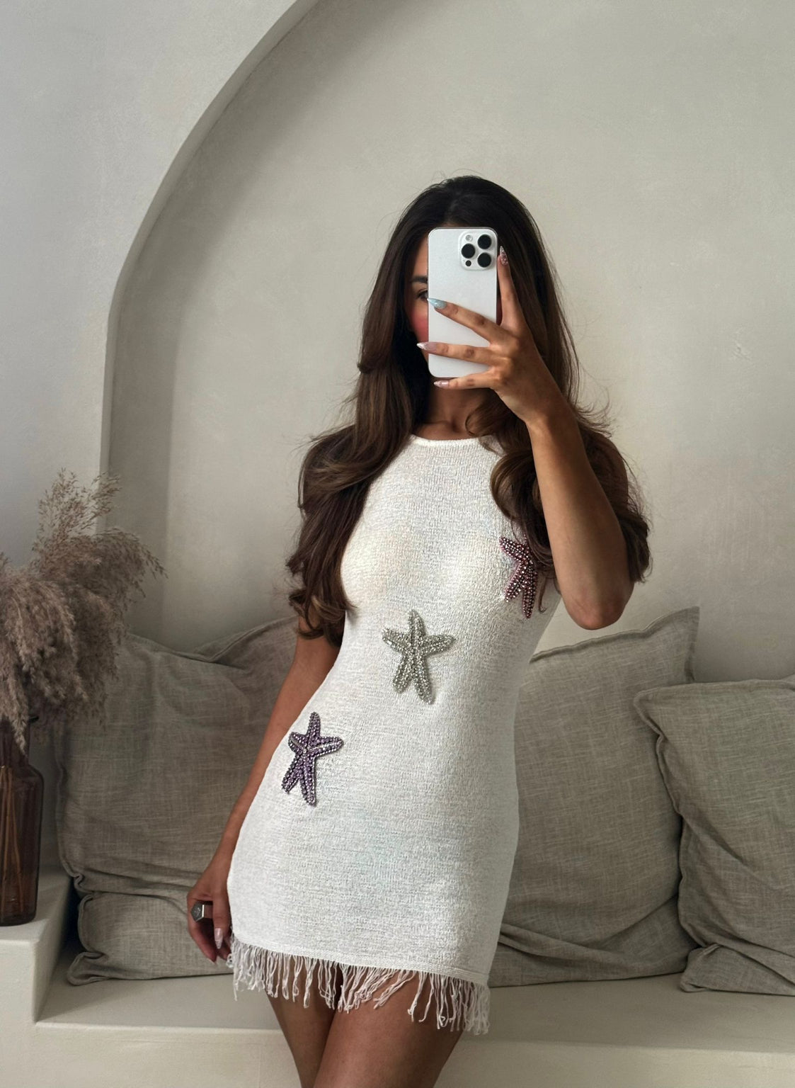 Ariel White Dress - Lilac/Silver/Pink Starfish