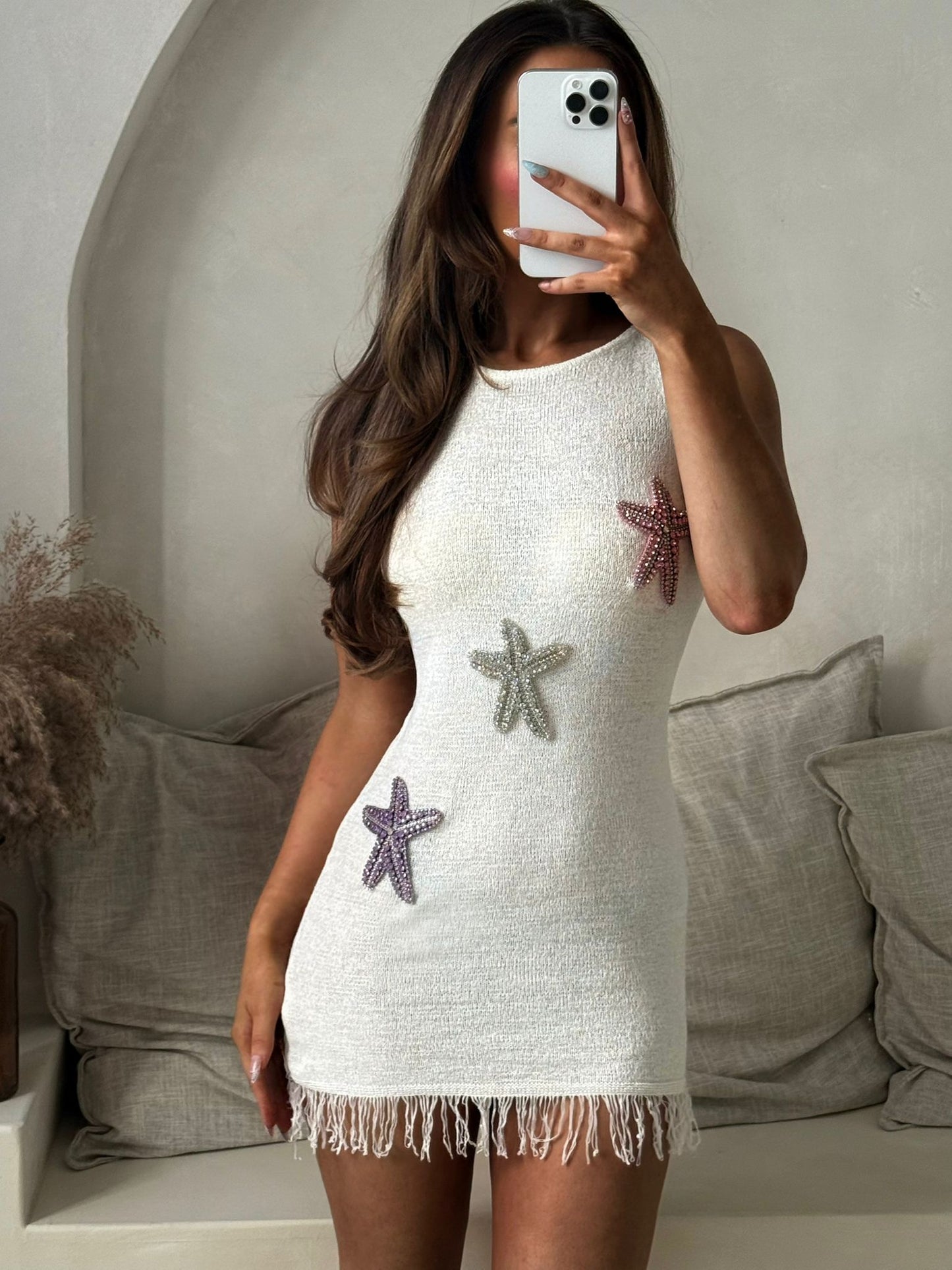 Ariel White Dress - Lilac/Silver/Pink Starfish