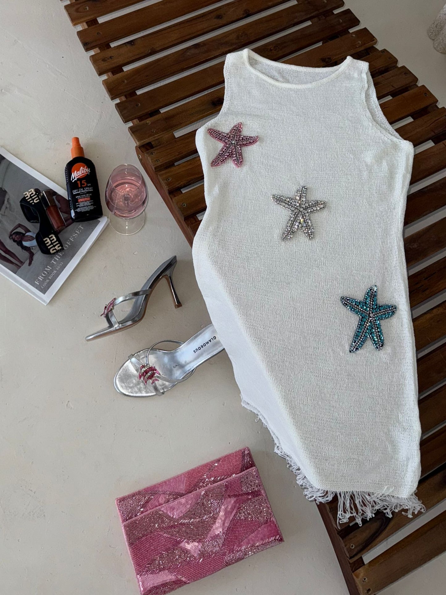 Ariel White Dress - Pink/Silver/Blue