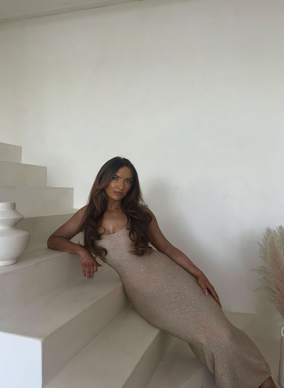 Ariel PLAIN Maxi Champagne Dress