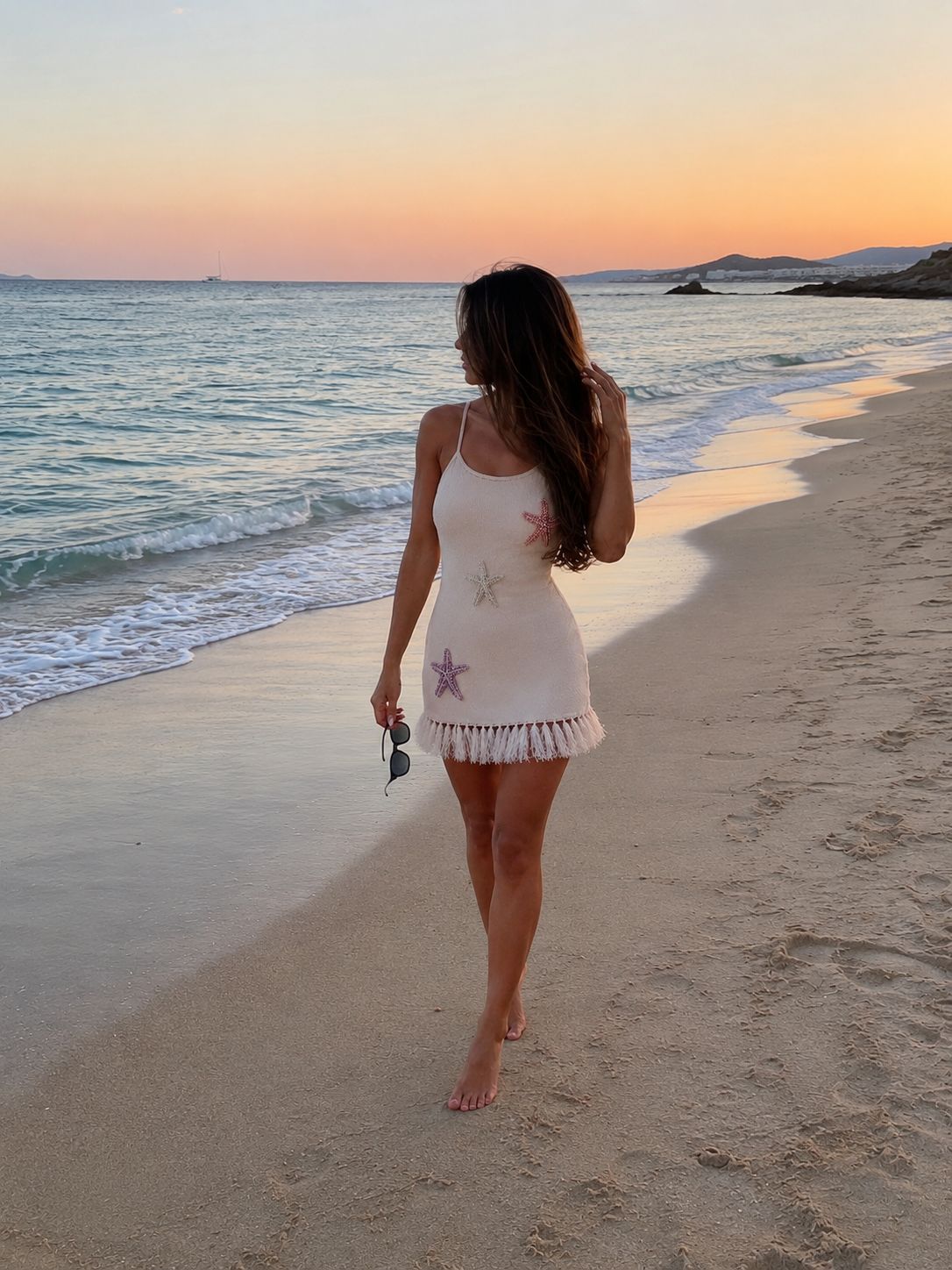 Ariel Mini White Strappy Dress - Pink, Silver, Purple Starfish