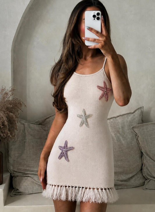 Ariel Mini White Strappy Dress - Pink, Silver, Purple Starfish