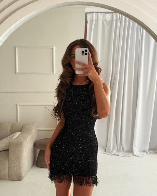 Ariel Luxe Plain Mini Dress Black