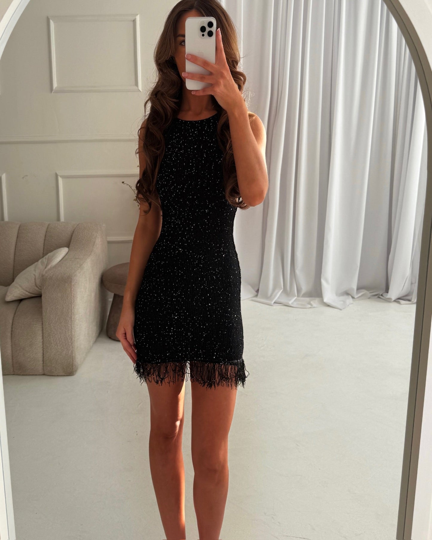 Ariel Luxe Plain Mini Dress Black