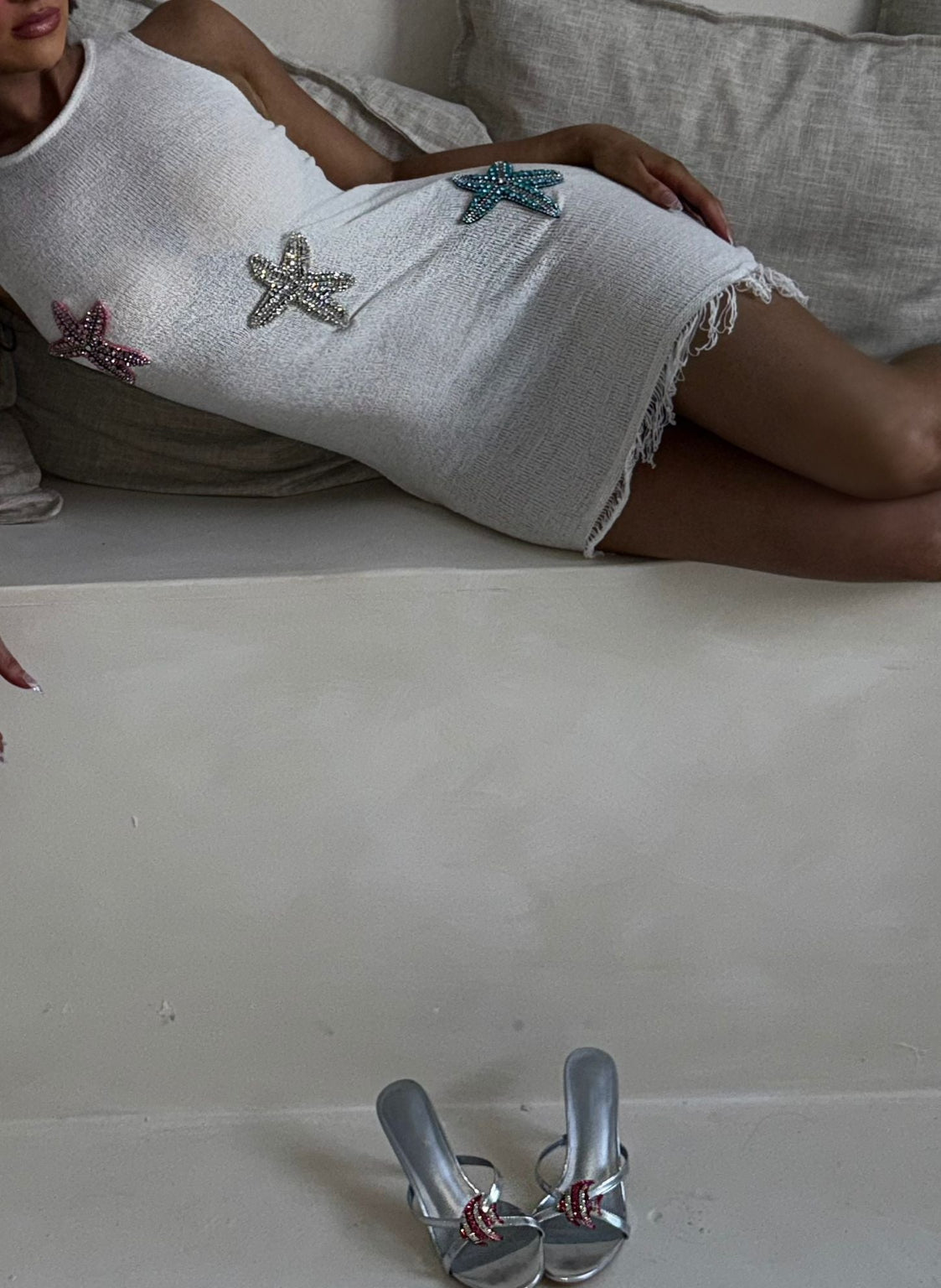 Ariel White Dress - Pink/Silver/Blue
